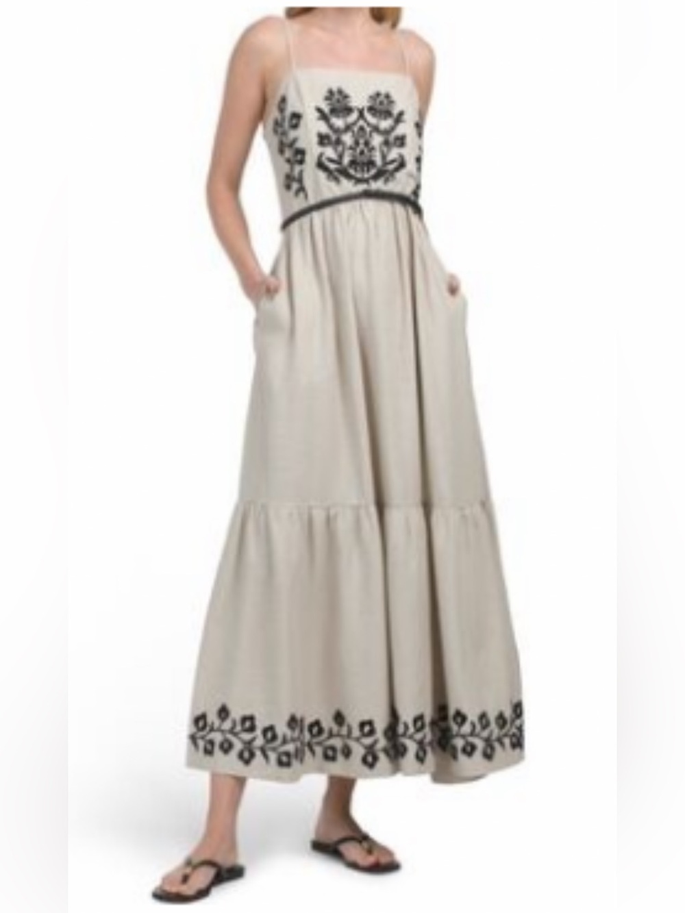 NWT Lucky Brand Cream Maxi Dress with Black Embroidered Bodice